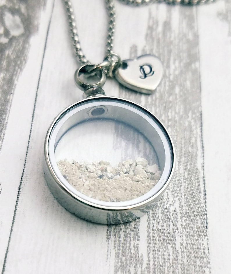 Locket for Ashes Urn Necklace Cremation Memorial Necklace Glass Locket Personalized With Initial Hair Locket Pet Loss Urn Charm