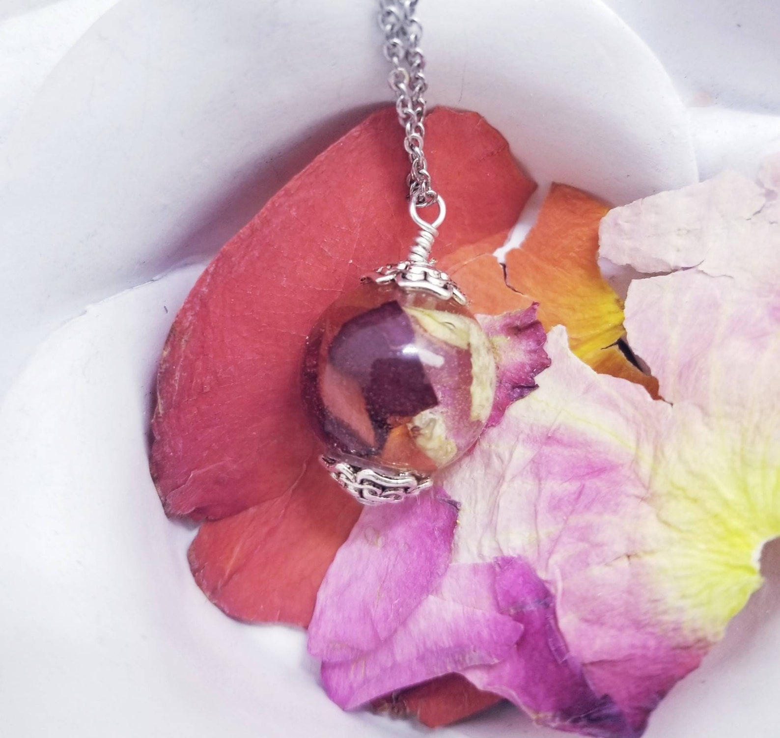 Flower Memorial Necklace Preserved Funeral Flower Necklace Etsy