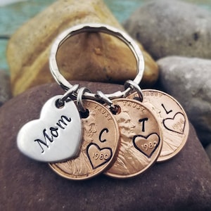 Penny Keychain Personalized with Year and initials - Mom Gift Nana Keychain Mimi Gift - Custom Pennies - Hand Stamped Penny Keychain For Mom