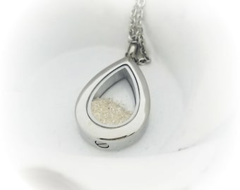 Teardrop Cremation Urn Necklace: Stainless Steel Memorial Locket