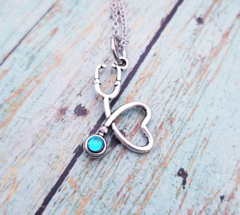 Nurse Birthstone Necklace Stethoscope Necklace Medical Etsy