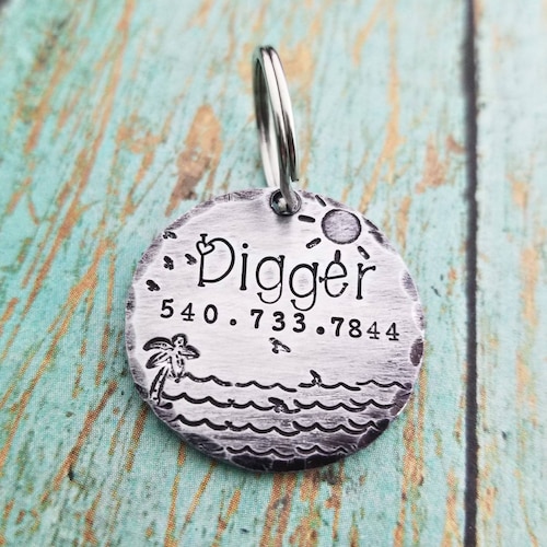 Custom Pet ID Beach Theme Dog Tag Rustic Dog ID Tag Dog - Etsy
