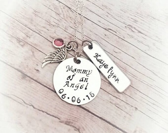 Mommy of an Angel Necklace: Personalized Birthstone, Angel Wing Keepsake