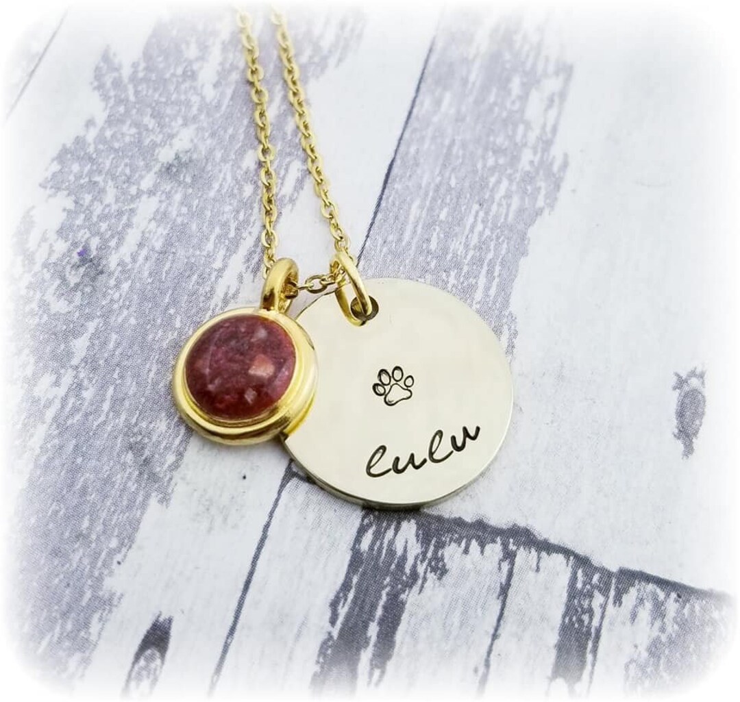 Gold Personalized Pet Cremation Necklace Pet Loss Gift Jewelry Pet