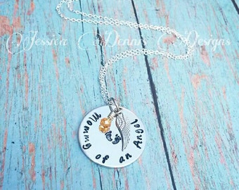 SALE Mommy of an angel* Hand stamped * Birthstone * Angel wing * Baby feet * Necklace or Bracelet
