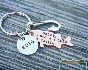 Daddy Fishing Keychain - Hugs & Fishes - Daddy's Fishing Buddy - Father's Day Gift - Husband Gift - Dad Birthday - Personalized Key Chain