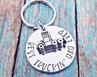 Best Truckin' Dad Ever Keychain - Trucker Dad Gift - Guy Gifts - Truck Driver Keychain - Stamped Trucker Keychain - Daddy Gift - Anniversary