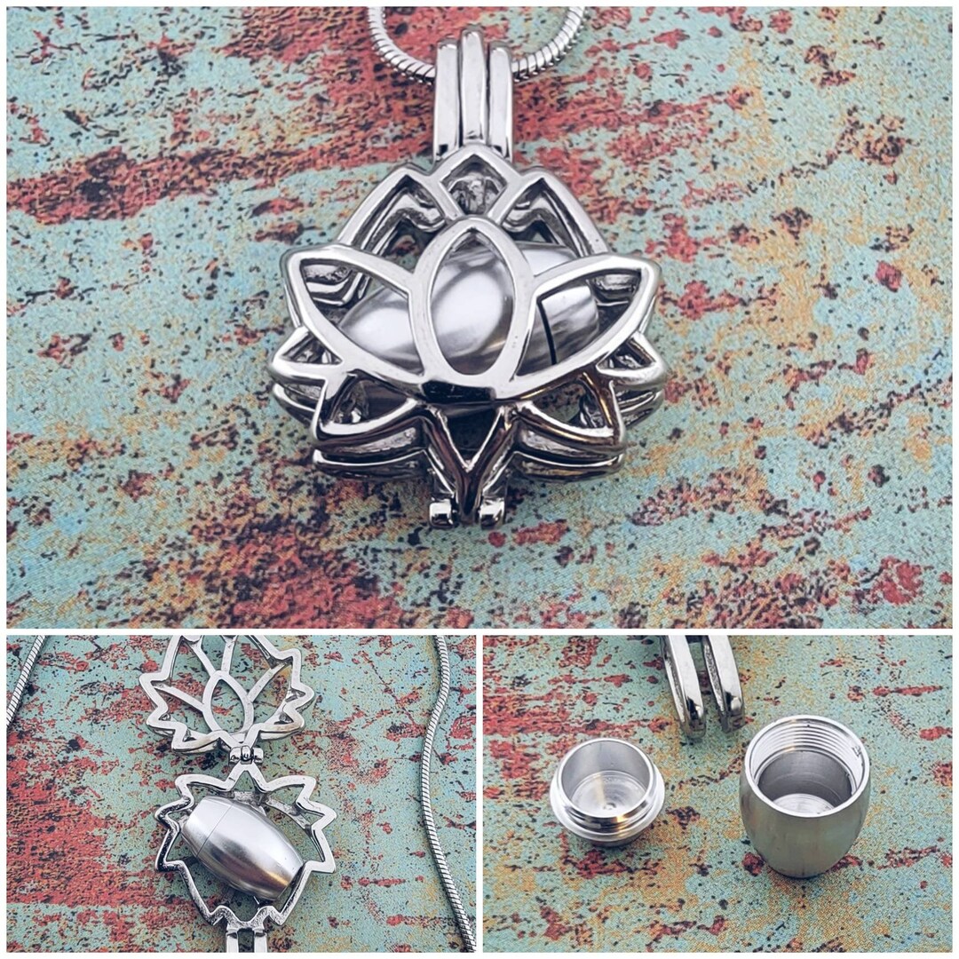 Lotus Flower Urn Cremation Necklace Cage Locket Urn Locket Stainless