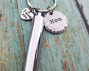 Personalized Cremation Urn Keychain: Memorial Keepsake with Hand Stamped Name
