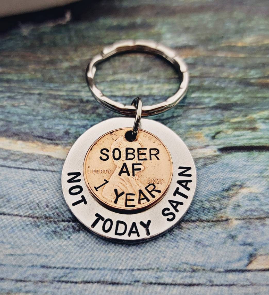Sober Af Sobriety Gift 1 Year Sober Penny Keychain | Etsy