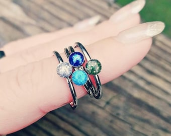 Pet Ash Cremation Ring: Stainless Steel Stacking Birthstone Memorial