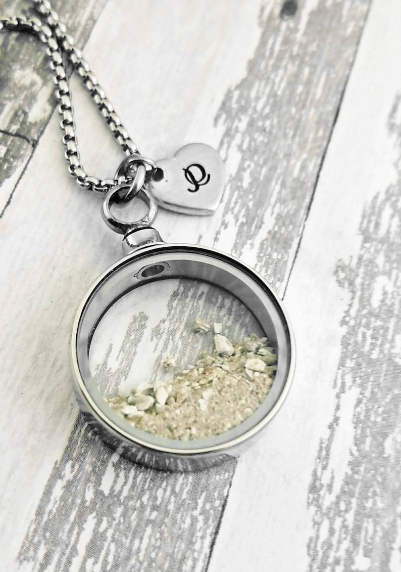 Locket for Ashes Urn Necklace Cremation Memorial Necklace Glass Locket Personalized With Initial Hair Locket Pet Loss Urn Charm