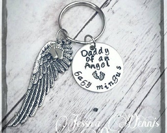 Daddy of an Angel keychain - Baby Feet - Personalized with Baby's Name - Infant Loss - Miscarriage - Memorial Keychain - Hand Stamped