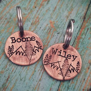 Rustic Mountain Pet ID Tag Dog ID Tag Custom Made Dog Tag Hand Stamped Dog Jewelry Small Dog Tag Big Dog Tag Personalized Pet Cat Tag