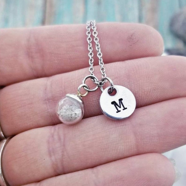 Cremation Orb Initial Necklace - DIY fill at home ash necklace- Cremation Memorial Necklace- Ash Jewelry Memorial Gift- Memorial Urn Jewelry
