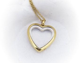 14k Gold Plated Heart Cremation Locket Necklace Clear Glass Urn Locket Stainless Urn Necklace Fillable Cremation Jewelry for sand or ashes