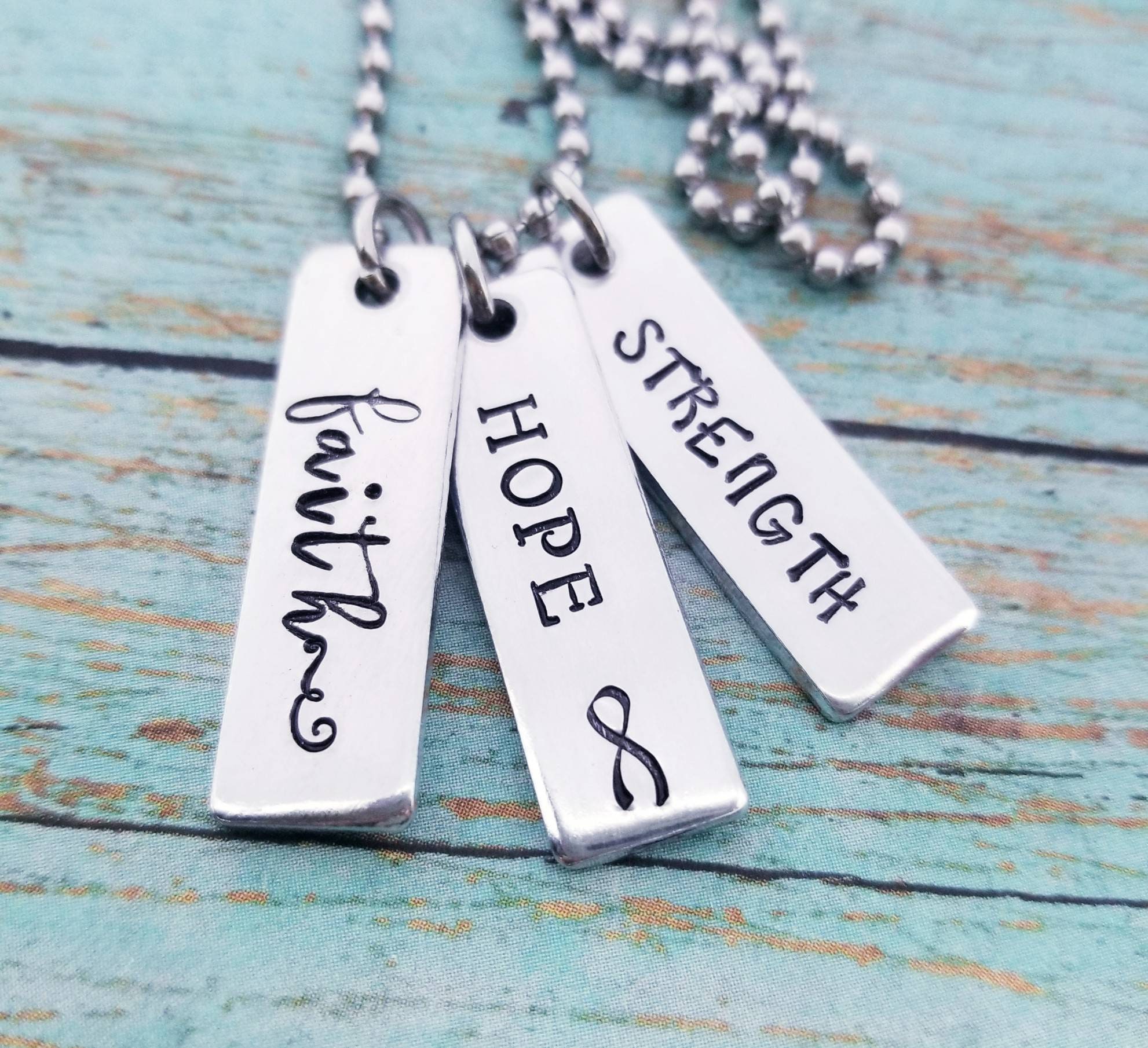 Faith Hope Strength Necklace Hand Stamped Necklace Cancer Etsy