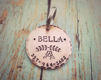 Rustic Pet ID Tag Cute Dog Tag Personalized Pet Tag Copper Dog ID Dog Name Tag Custom Pet Tag Flower Dog Tag Feminine Dog Tag Large Dog ID