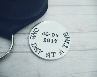 Hand Stamped Sobriety Coin: Personalized Recovery Gift with Leather Case