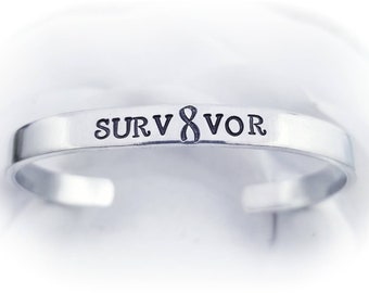 Survivor Cuff Bracelet - Custom Bracelet - Cancer Awareness Ribbon- Inspirational Jewelry Cancer Survivor Gift - Friend Gift Chemo Gift