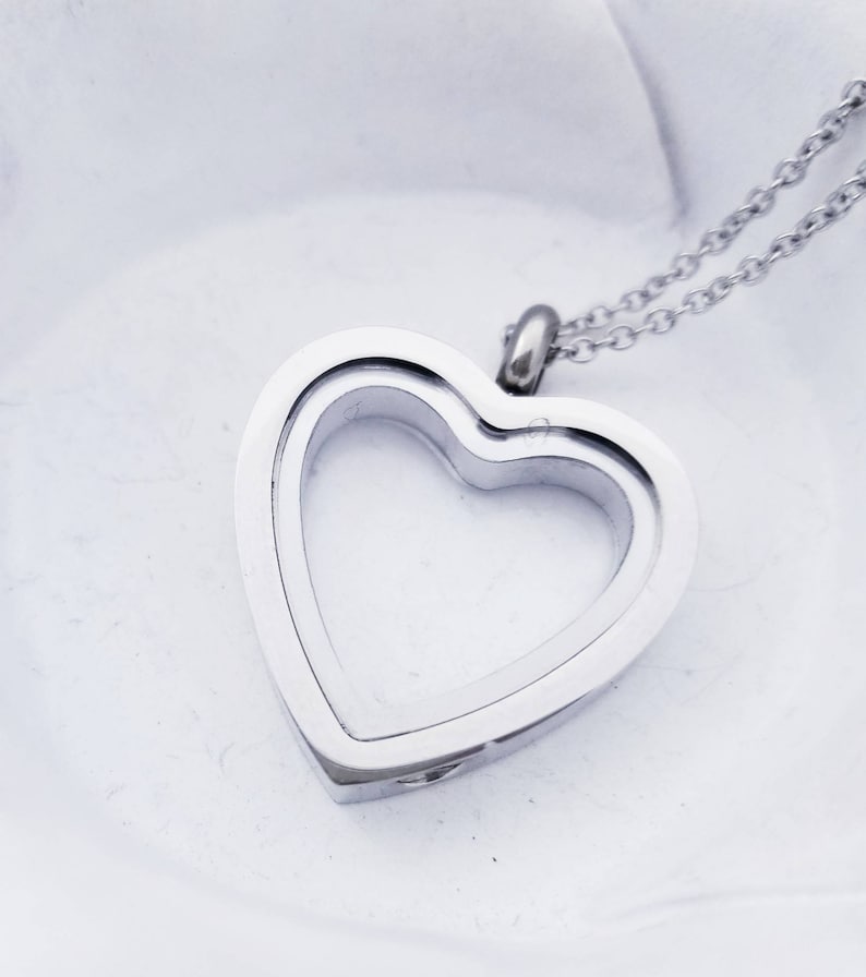 SALE Heart Cremation Locket Necklace Clear Glass Urn Locket Stainless Urn Necklace Fillable Jewelry for sand or ashes Hair necklace Memorial image 3