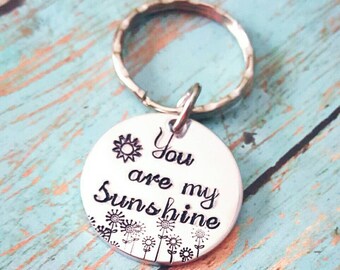You are my sunshine Hand Stamped Keychain - Free Birthstone!