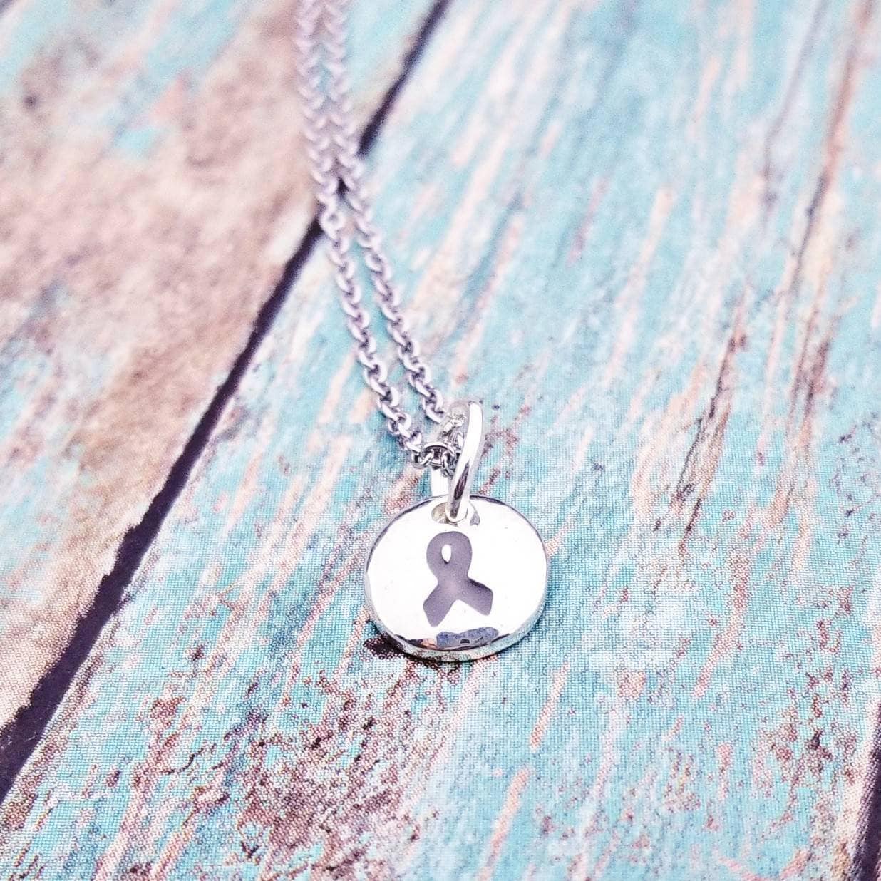 Brain Cancer Awareness Heart Charm - Sterling Silver Plated Hanging Charm With Gray Ribbon, 5/8 Inch
