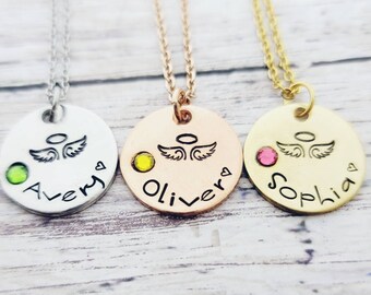 Personalized Baby Loss Memorial Necklace: Birthstone Angel Name Jewelry