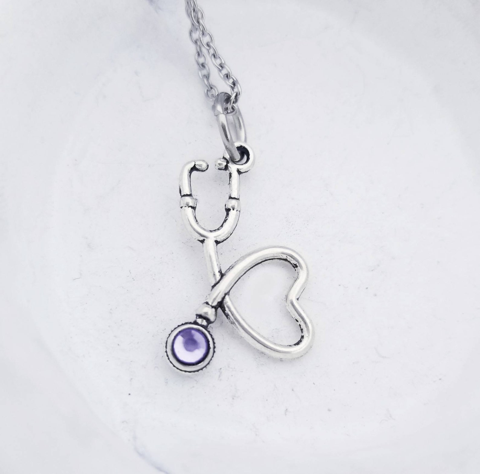 Nurse Birthstone Necklace Stethoscope Necklace Medical Etsy