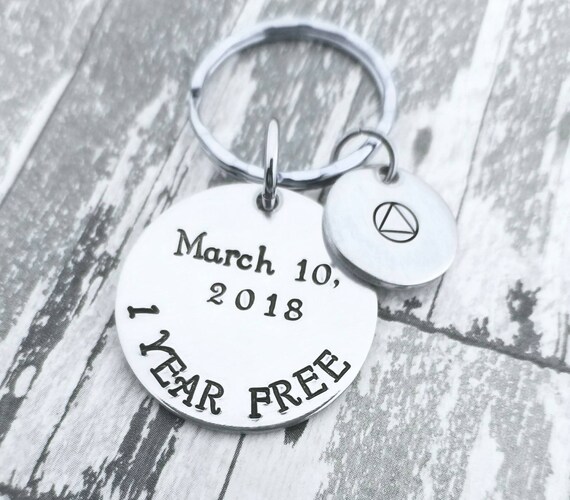 Personalized Sobriety Keychain: 1 Year Sober Gift