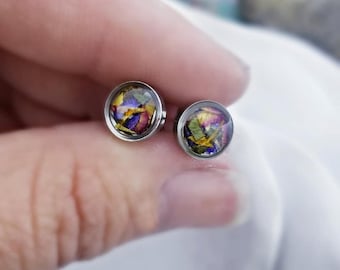 Real Dried Flower Stud Earrings: Surgical Steel Memorial Jewelry