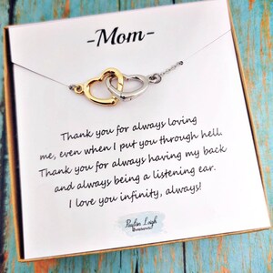 Collana mamma 18k oro e argento Collana cuore w / Poem Card in scatola Madre Figlia Collana Intrecciato Cuori Metalli Misti Madre Regalo
