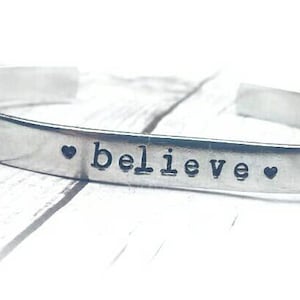 Custom Hand Stamped Bangle Cuff Bracelet - You choose words - Hypoallergenic - One size - Teen Gift