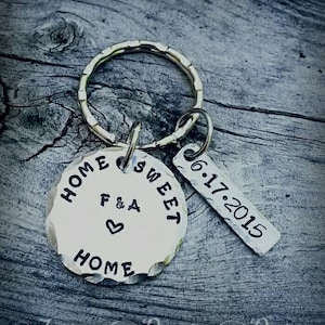 Home Sweet Home - New Homeowners Gift - Personalized - House Warming Gift - New House Keychain - Couples Keychain - Metal Stamped