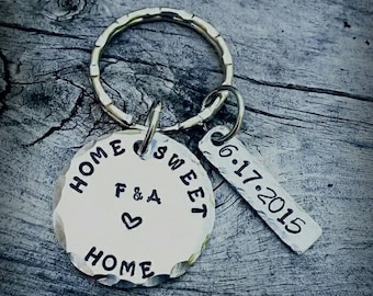 Home Sweet Home - New Homeowners Gift - Personalized - House Warming Gift - New House Keychain - Couples Keychain - Metal Stamped