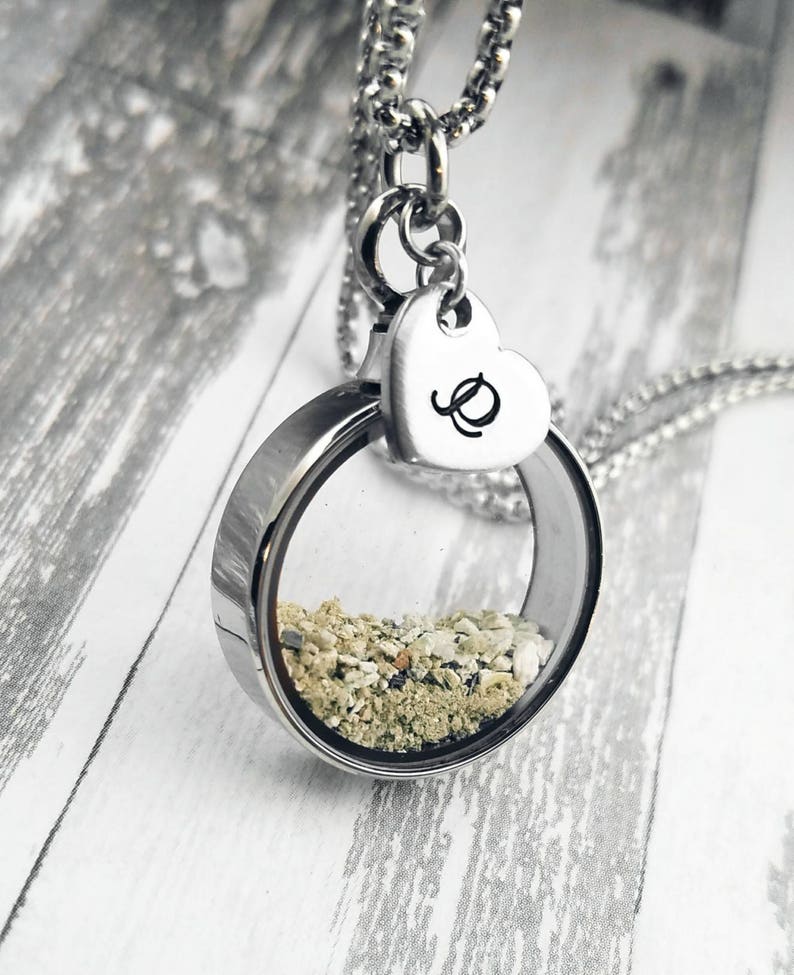 Cremation Memorial Necklace - Locket for Ashes - Urn Necklace - Glass Locket - Hair Locket - Personalized With Initial - Pet Loss Urn Charm 