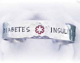 Hand Stamped Medical Alert Bangle: Hypoallergenic Aluminum ID Bracelet