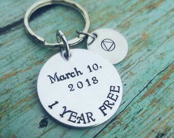 Personalized Sobriety Keychain: 1 Year Sober Gift - Sobriety Token Keychain - Recovery Gift