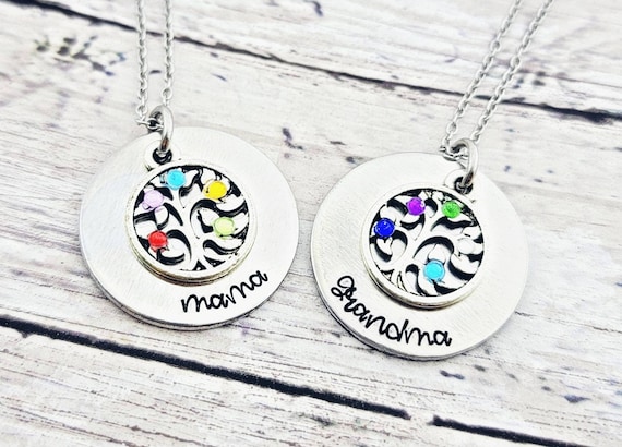 Birthstone Family Tree Necklace for Grandmother or Mother