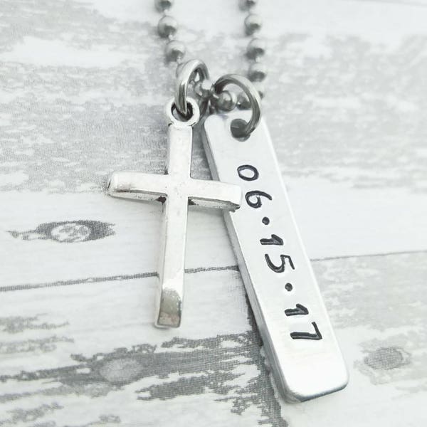 Baptism Necklace - Men's Cross Necklace - Custom Cross Necklace - Baptism Gift - Teen Boy Communion Jewelry - Religious Jewelry - Guy Gift