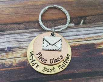 Hand Stamped Mail Carrier Keychain: Postal Worker Gift