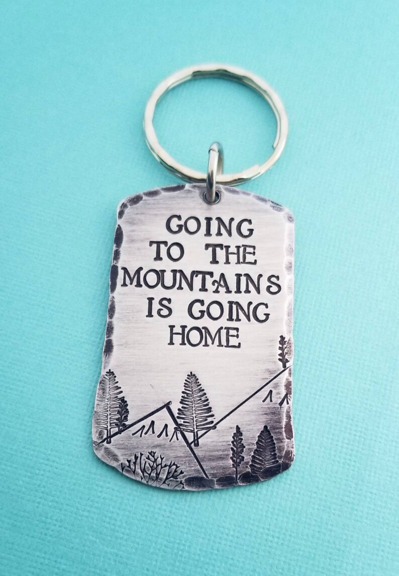 Mountain Keychain Custom Made Dog Tag Keychain Rustic Key Etsy