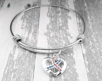 Braccialetto per la sensibilizzazione sulla perdita della gravidanza: nastro rosa e blu in argento sterling