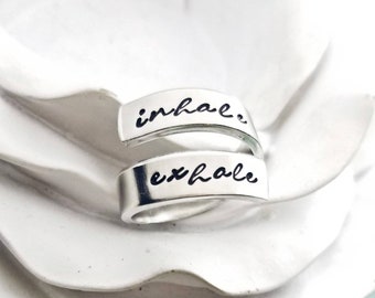 Personalized Wrap Ring Custom Ring Inhale Exhale Adjustable Wrap Ring Inspirational Jewelry Quote Ring Friend Gift Spiral Ring Gifts for Her