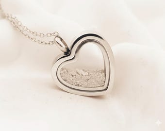 Heart Cremation Locket Necklace Clear Glass Filling Kit Included
