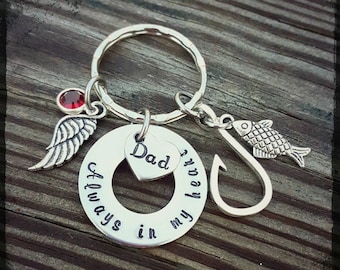 Dad Memorial - Always in my heart - Fishing Dad Keychain - I miss you dad - Sympathy Gift - Parent Loss - I have an Angel