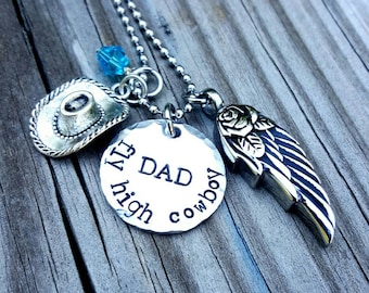 Cremation Necklace - Memorial Keepsake - Memorial Jewelry - In Memory of - Customized Urn - Ashes Angel Wing - Cowboy Dad - Angel Wing