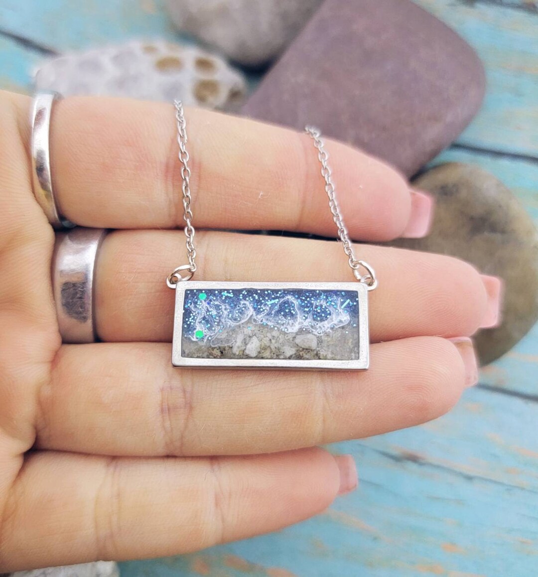 Cremation Bar Necklace Beach Necklace Made With Ashes Cremation Jewelry