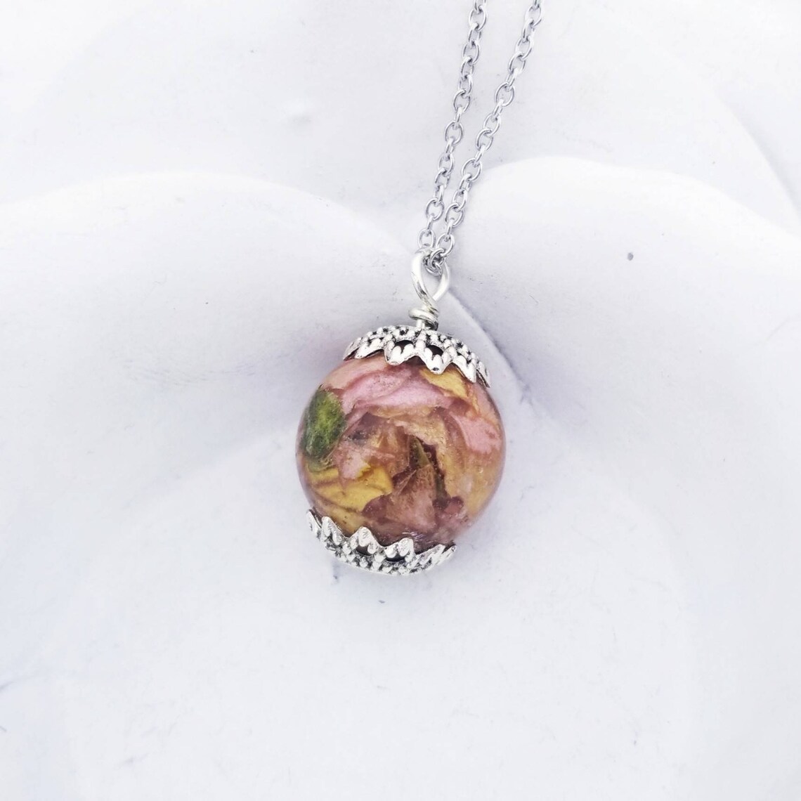 Flower Memorial Necklace Preserved Funeral Flower Necklace Etsy