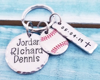 Personalized Baptism Gift for Boys - Guy Baptism Gifts - Religious Baseball Team Gift - Name keychain - Baseball Keychain - Teen Boy Gift